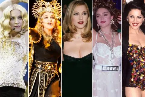 Madonna w stylizacjach ikony lat 80. – od scenicznych kostiumów po klasyczne kreacje.