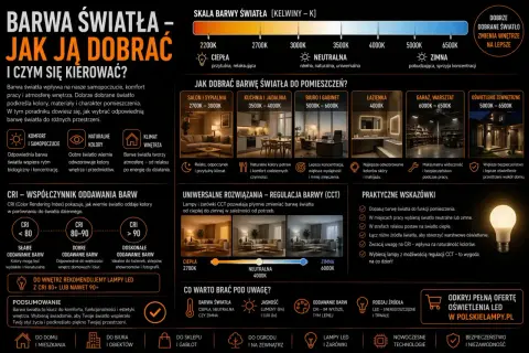 Barwa światła ma znaczenie: ciepła dla relaksu, neutralna do pracy, zimna do koncentracji. Dobierz idealne kolory dla każdego wnętrza.