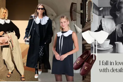 Dżokejka w stylu retro, z koronkowym kołnierzykiem, prezentuje modne stylizacje.