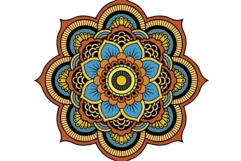 Kolorowa mandala, symbol harmonii i spokoju. To pytanie "mandala co to?" znajduje odpowiedź w jej symetrycznym, kwiatowym wzorze.