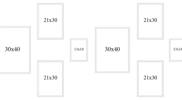 Kompozycja ramek: dwie 30x40, cztery 21x30, dwie 13x18. Idealne wymiary ramki A4 i inne do Twoich zdjęć.