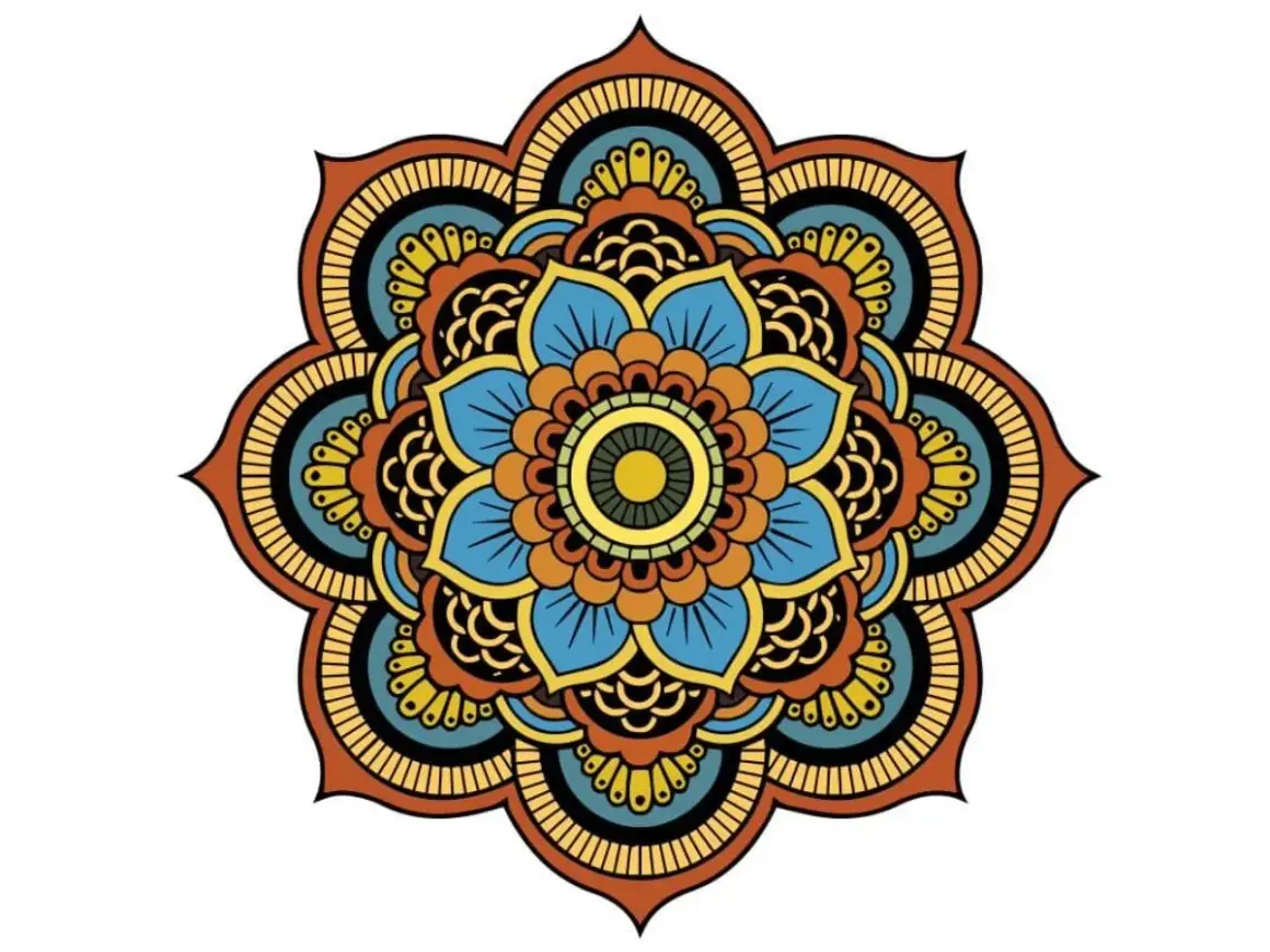 Kolorowa mandala, symbol harmonii i spokoju. To pytanie "mandala co to?" znajduje odpowiedź w jej symetrycznym, kwiatowym wzorze.
