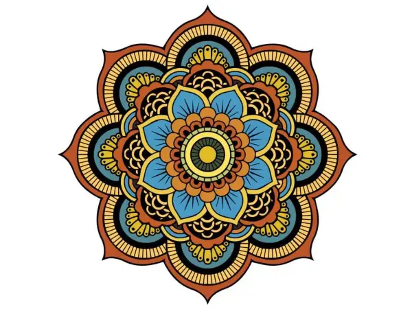 Kolorowa mandala, symbol harmonii i spokoju. To pytanie "mandala co to?" znajduje odpowiedź w jej symetrycznym, kwiatowym wzorze.